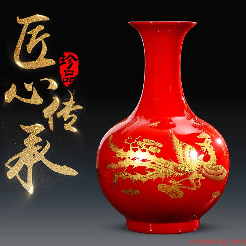Jingdezhen ceramics vase sitting room place flower arranging new Chinese style Chinese red bottle of wine cabinet TV ark, adornment