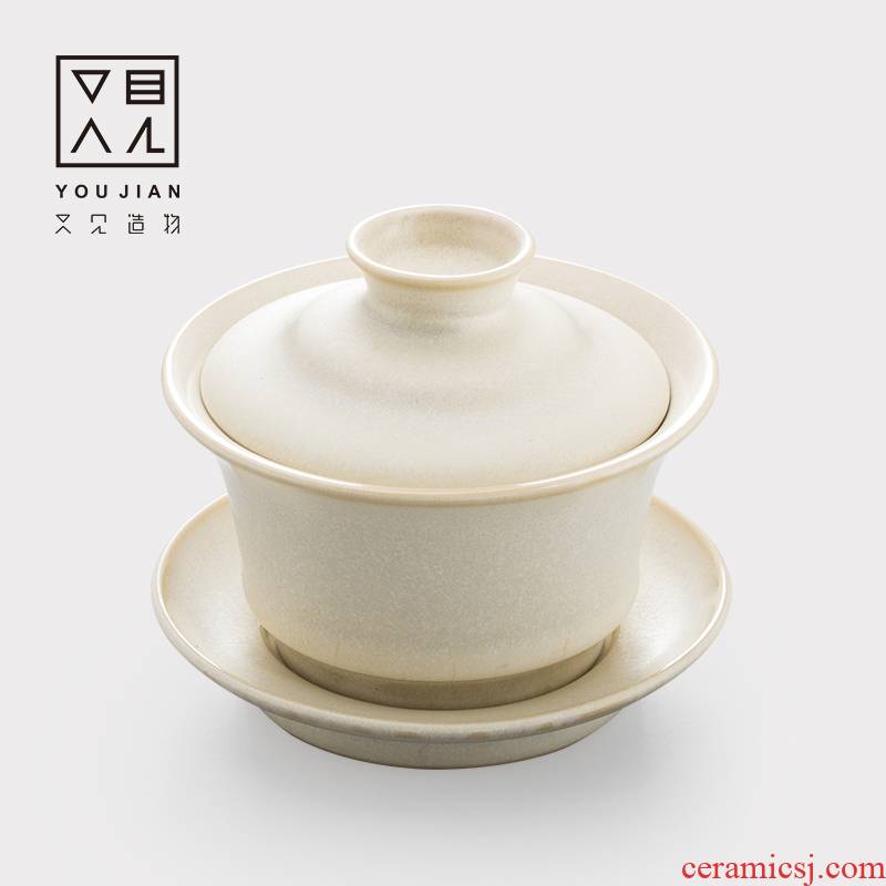 And white pottery tureen ceramic creation of kung fu tea set GaiWanCha suit manual only three tureen large cup