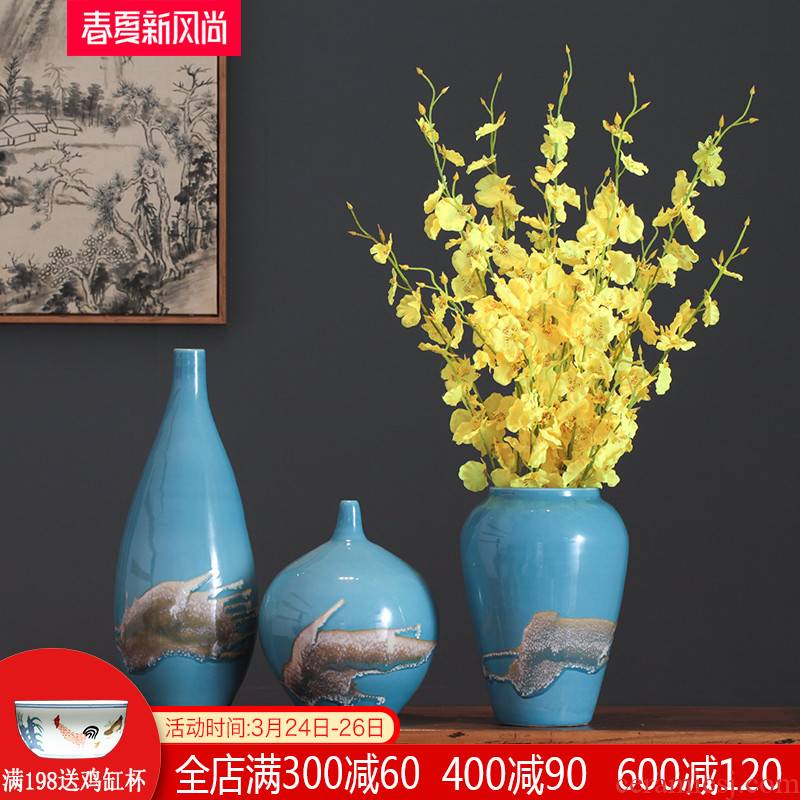 Jingdezhen creative modern new Chinese style three - piece ceramic vase furnishing articles flower arranging the sitting room TV ark, soft outfit decoration
