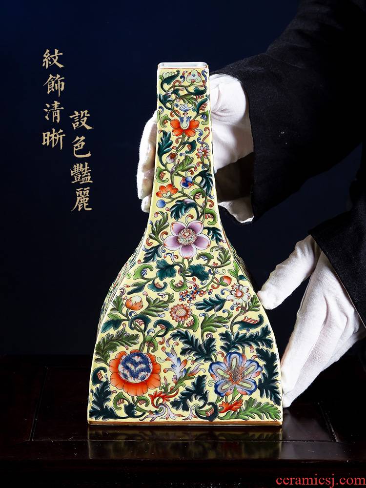 Jia lage jingdezhen ceramic vase YangShiQi colored enamel and name yellow flower vase in imperial China