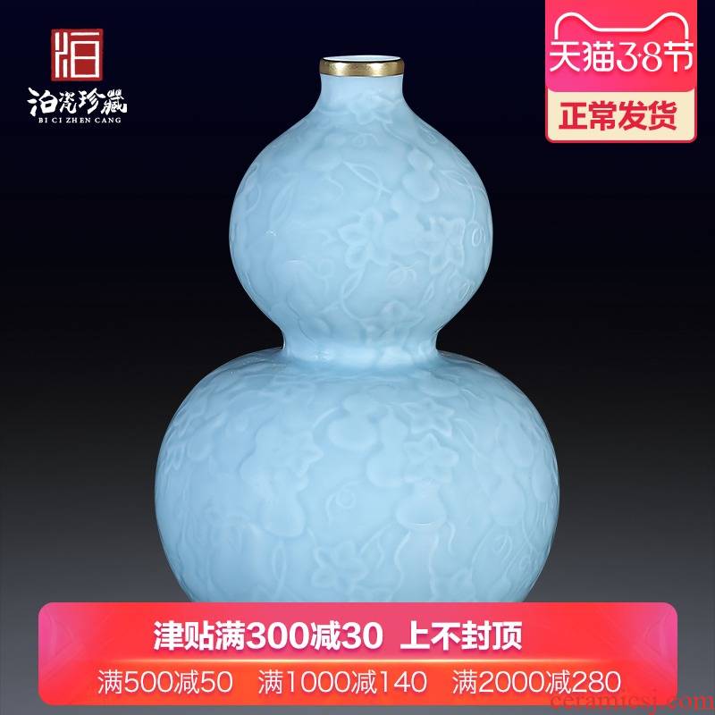 Sons of jingdezhen chinaware paint blue glaze carving ten thousand broke gourd bottle home sitting room adornment flower arranging furnishing articles