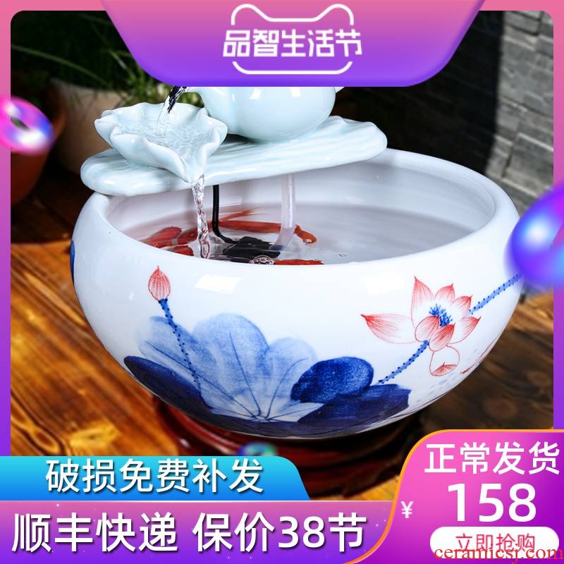 Authentic jingdezhen ceramic aquarium tank sitting room small tank water furnishing articles freehand brushwork in traditional Chinese feng shui turtle cylinder