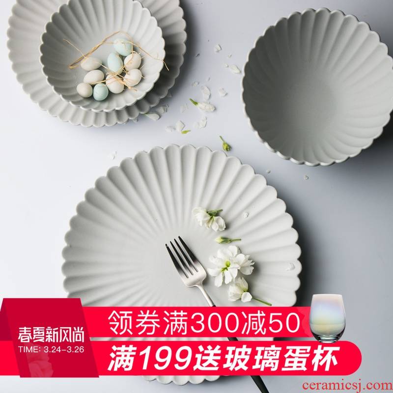 And European ceramic disc creative frosted by plate western food steak plate household snack plate of fruit salad snack plate