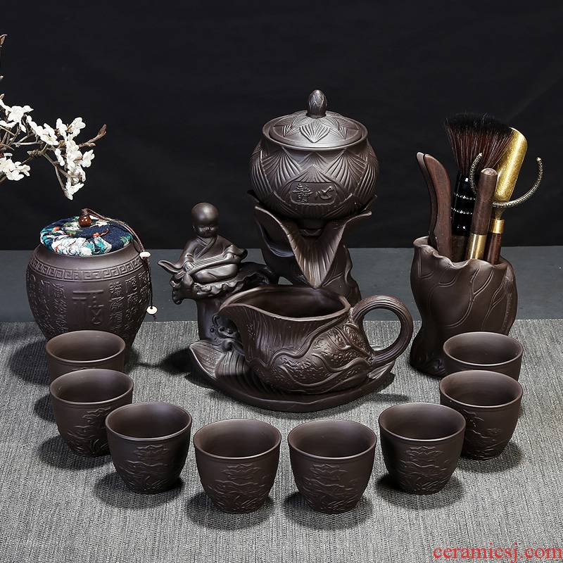 Leopard lam, purple sand tea set suits for domestic half automatic stone mill lazy kung fu tea tea tea caddy fixings
