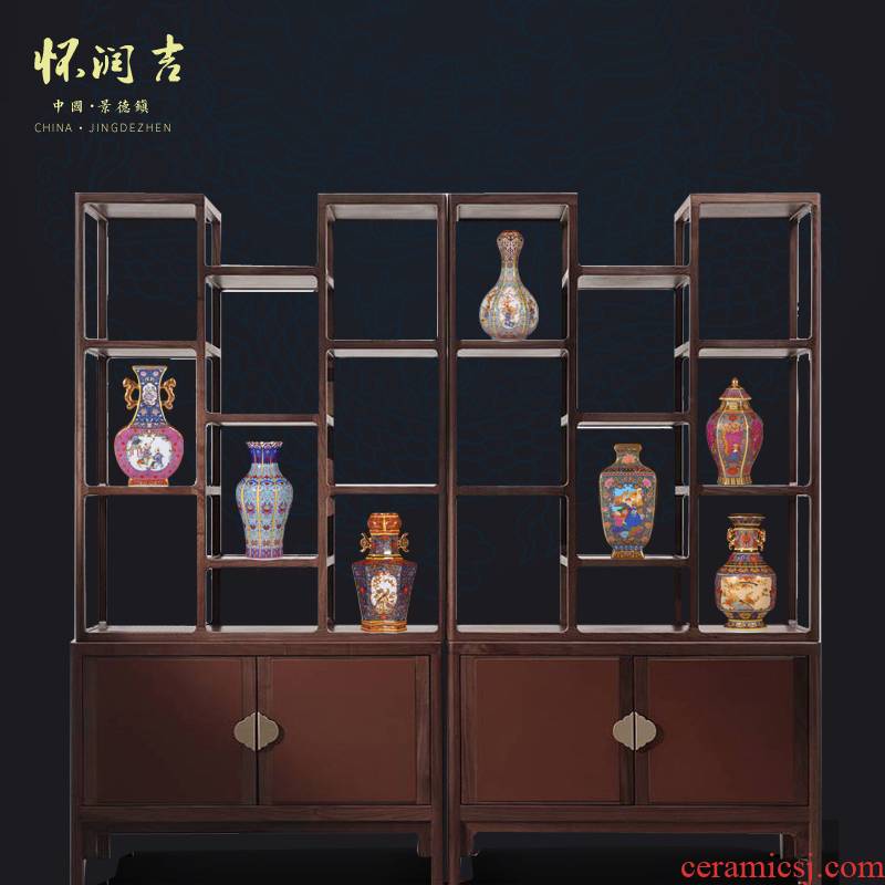 Jingdezhen ceramics vase furnishing articles colored enamel antique vase rich ancient frame TV cabinet office decoration