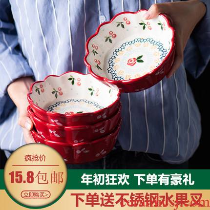Jingdezhen retro hand - made ceramic cherry small bowl of salad bowl sauce bowl home baby to assist the food bowl of fruit bowl