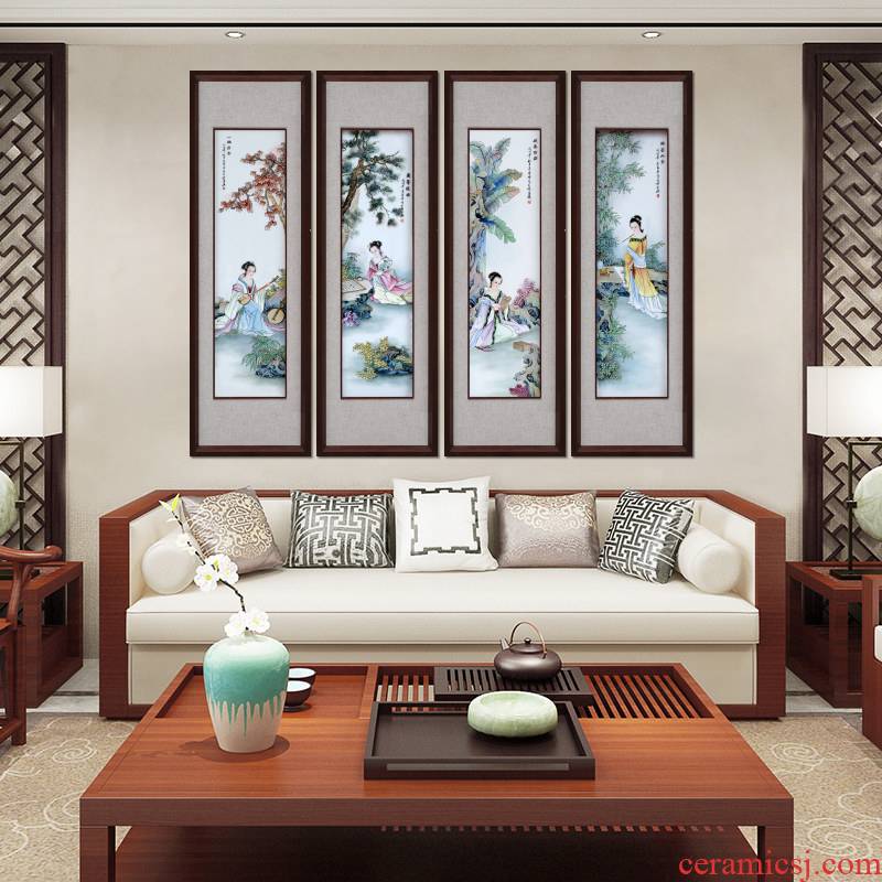 Jingdezhen porcelain plate painting unique American hangs a picture of the new Chinese style sofa setting wall of corridor corridor vertical murals characters