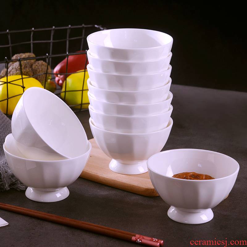 Jingdezhen creative ipads porcelain ten pack 】 【 tall bowl suit household pure white hot ceramic rice bowls