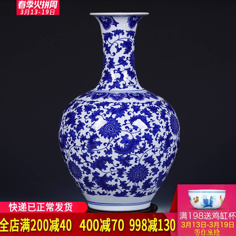 Ding the jingdezhen ceramics under the glaze color of large blue and white porcelain vase household adornment of I sitting room is placed