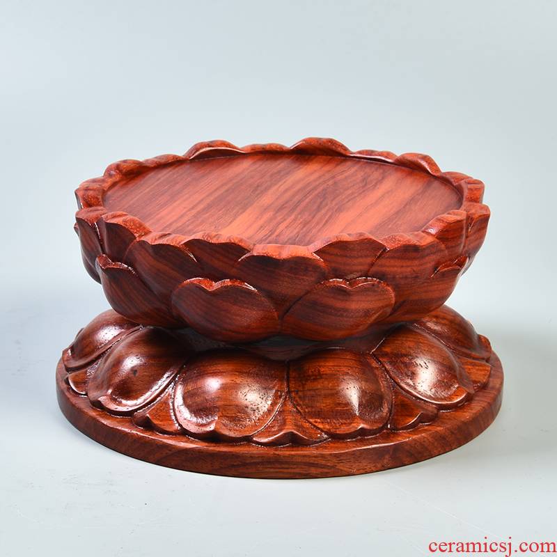 Red pear wood carving round solid wood lotus base collet guanyin bodhisattva figure of Buddha for Buddha raised pad