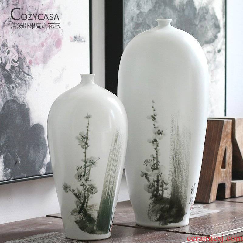New Chinese style small flanging white MoMei New Chinese ink painting ceramic vases, the clear soup WoGuo flower vase