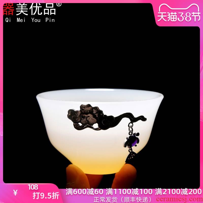 Implement the superior jade porcelain kung fu suit jade colored glaze porcelain cups large sample tea cup silver cup meditation cup