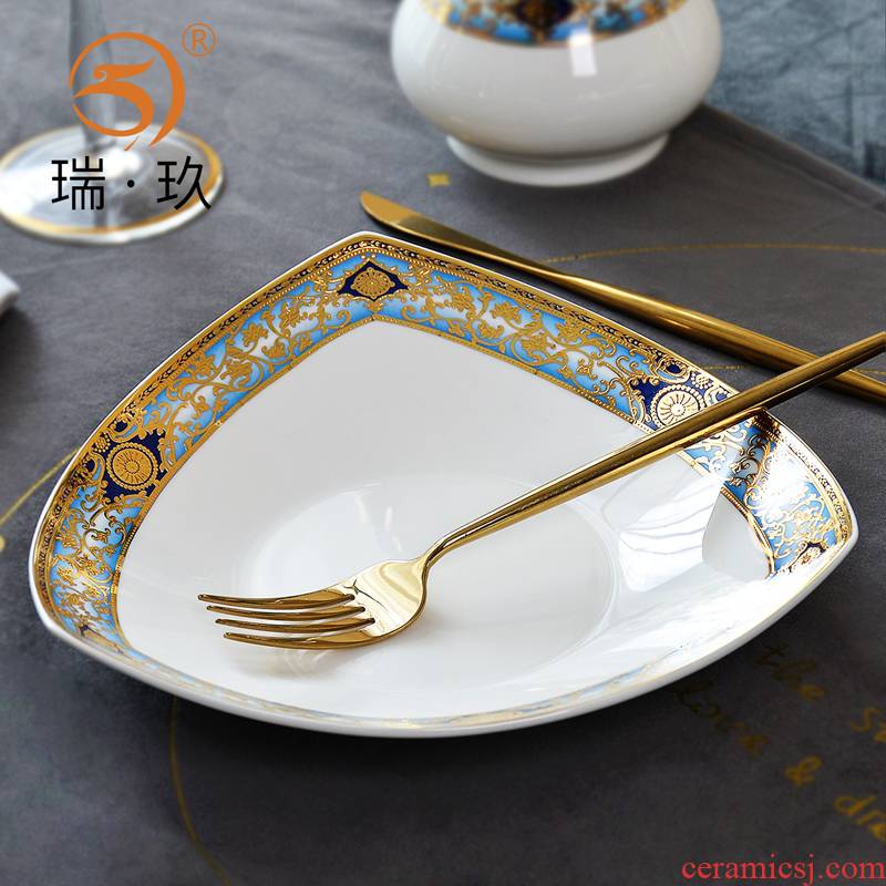 Fine ipads China plate embossed gold dishes triangle plate ipads porcelain ceramic up phnom penh dish dinner plate FanPan soup plates