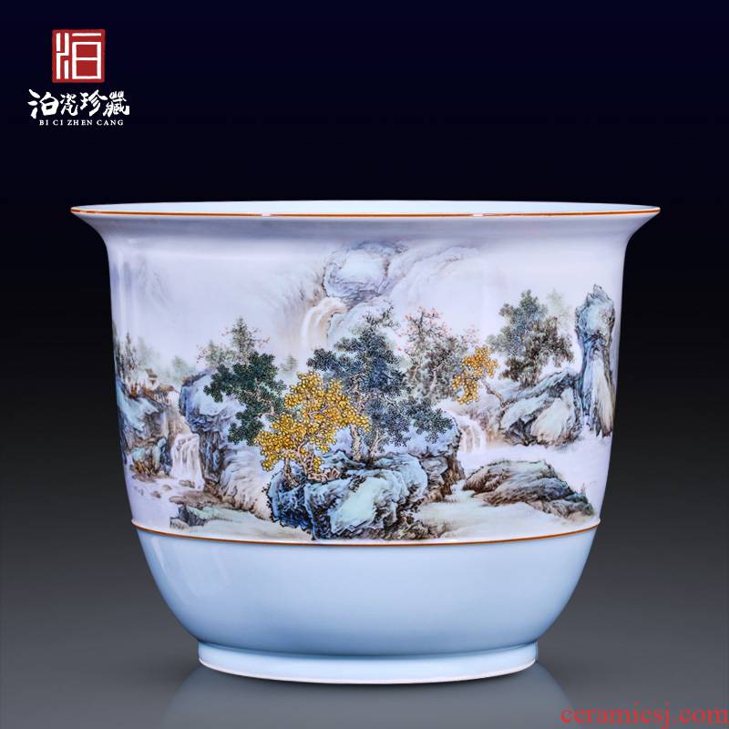 Jingdezhen ceramics hand - made pastel landscape of new Chinese style household to decorate the sitting room of large cylinder collection cornucopia