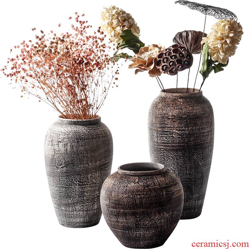 Contracted and I retro ceramic dry flower vase flowerpot earthenware jar furnishing articles sitting room adornment, fleshy flower arranging thick pot