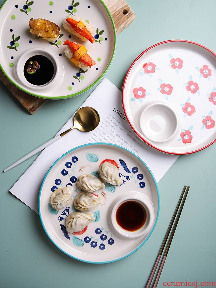 Selley Japanese under glaze color porcelain tableware round dumplings dribbling vinegar dish creative cold dish dish home dish dish dish