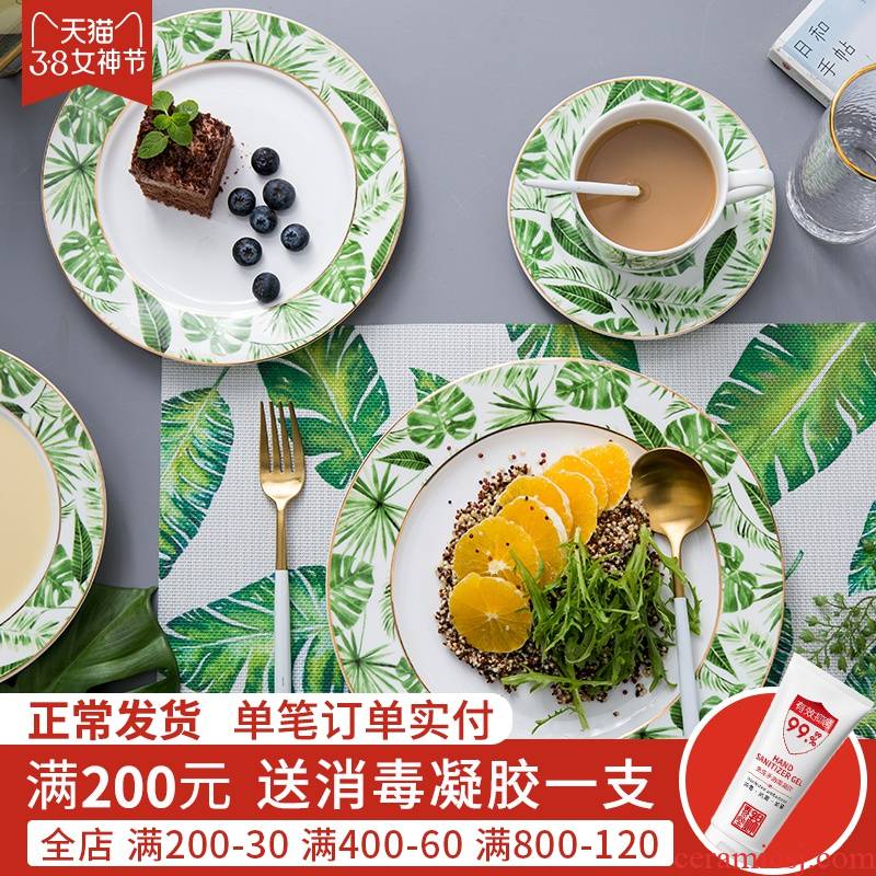 Jian Lin ins Nordic tableware plant leaves creative household ceramic disc beefsteak plate of flat plate