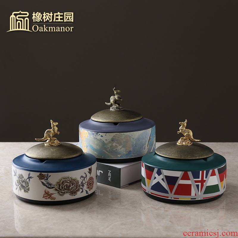 American creative ashtray move trend of Chinese style household light sitting room key-2 luxury cigar ashtray against fly ash with cover