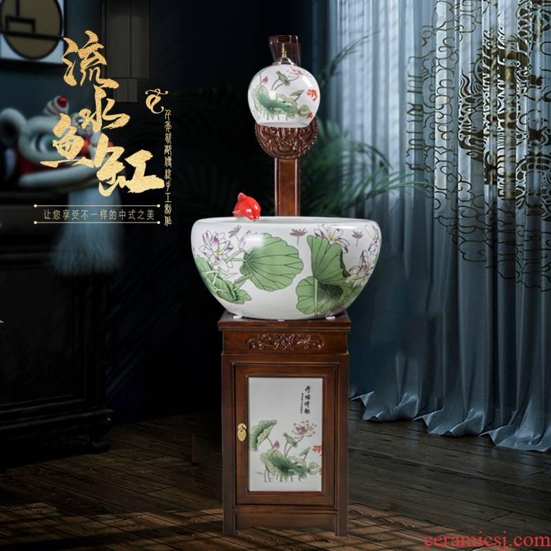 Art spirit of jingdezhen ceramic fish tank circulation water fountains ceramic filter added oxygen tank water lily cylinder cylinder big turtle
