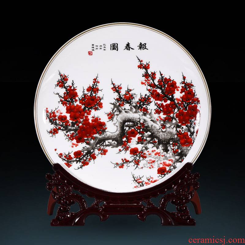 Jingdezhen ceramic powder enamel name plum harbinger figure furnishing articles home sitting room adornment TV ark, decoration decoration plate