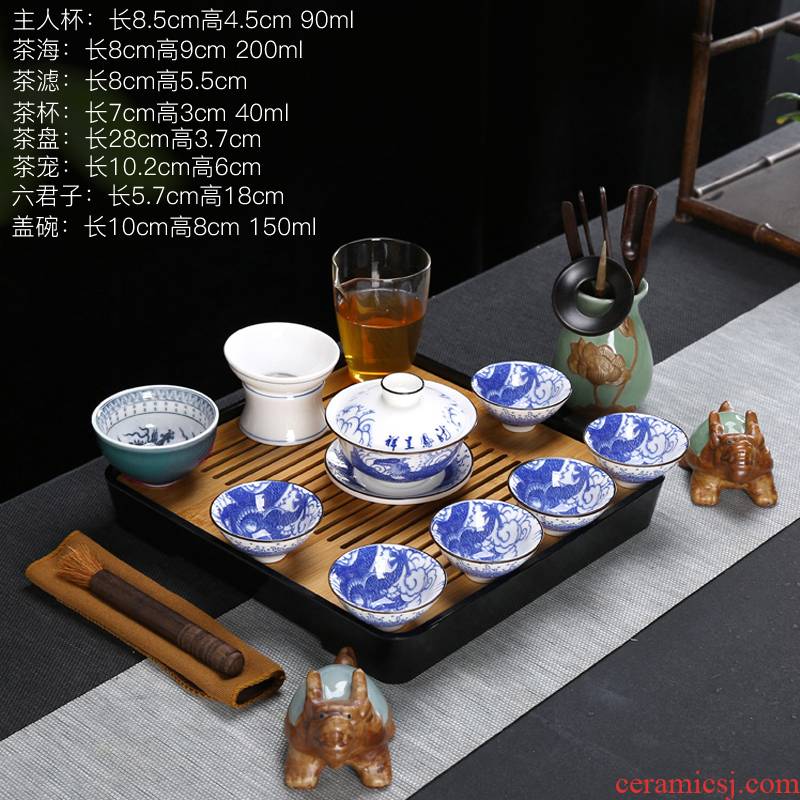 Pad printing full color blue and white porcelain kung fu tea set home office gifts tea tureen gift cups little suit