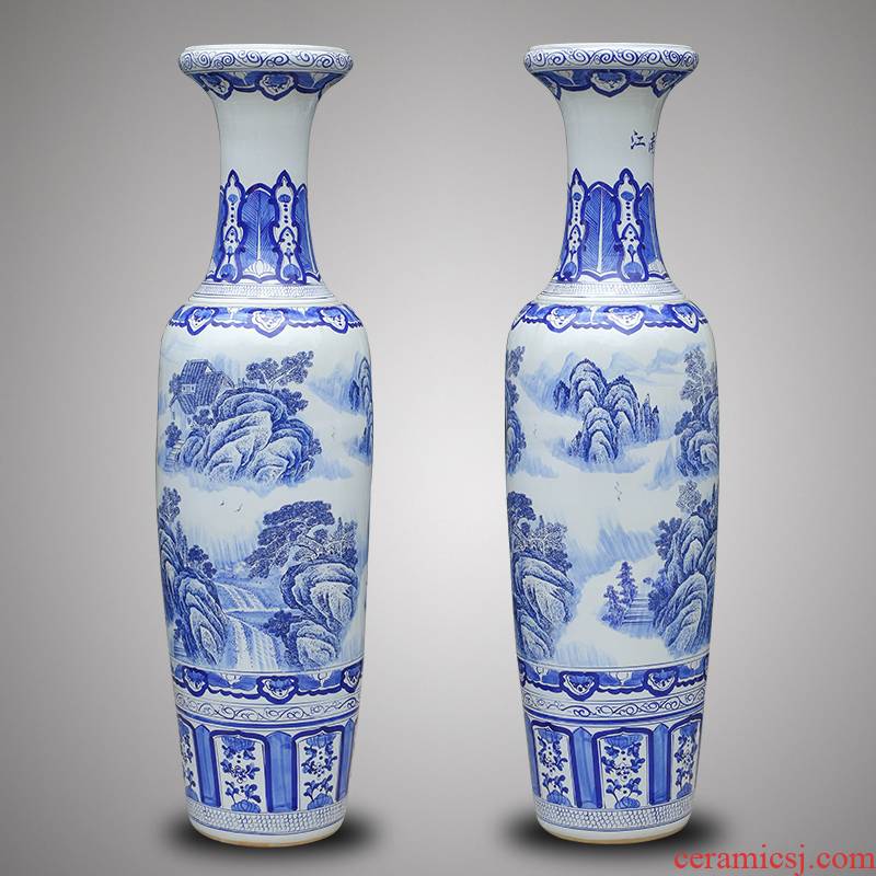 Chinese antique blue and white porcelain of jingdezhen ceramics landscape painting of large vase hotel opening gifts gifts