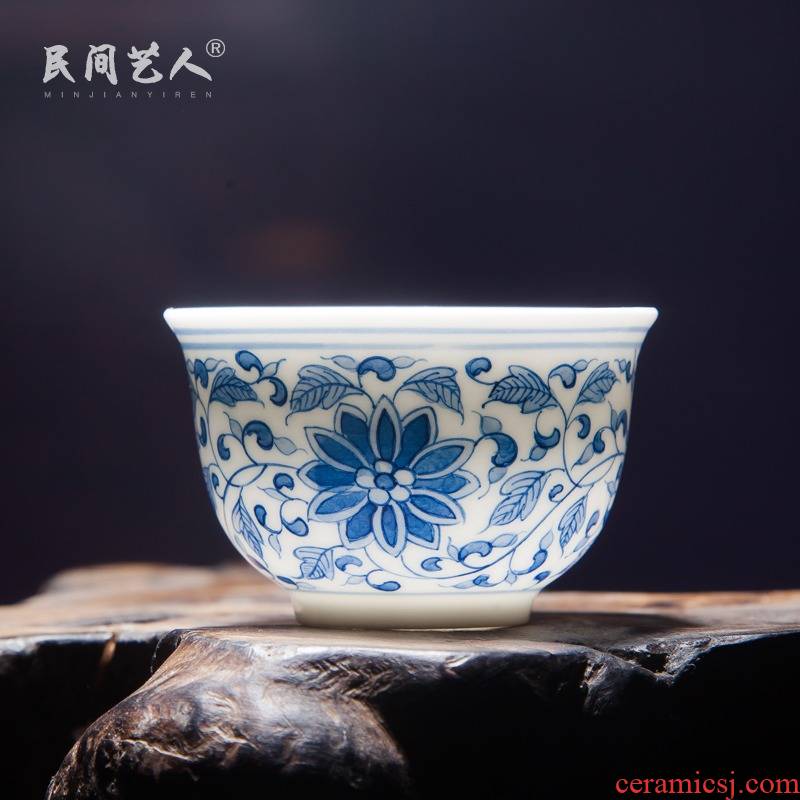 Jingdezhen ceramic hand - made noggin blue - and - white kung fu tea set single CPU personal cup master cup bowl sample tea cup