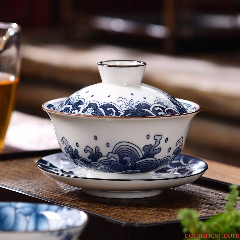 Laugh, household porcelain ceramic tureen kung fu tea tea tea bowl bowl three tureen large tureen