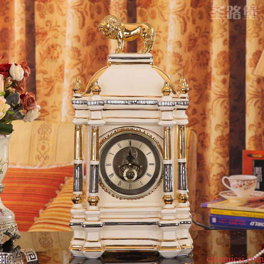European ceramic lion clock sitting room, bedroom adornment office clock furnishing articles palace ceramics handicraft
