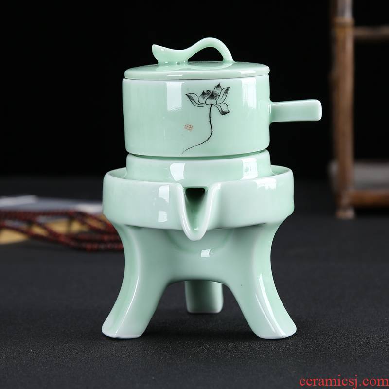 Celadon pot fortunes auto accessories cup half full automatic millstones kung fu tea set lazy people make tea