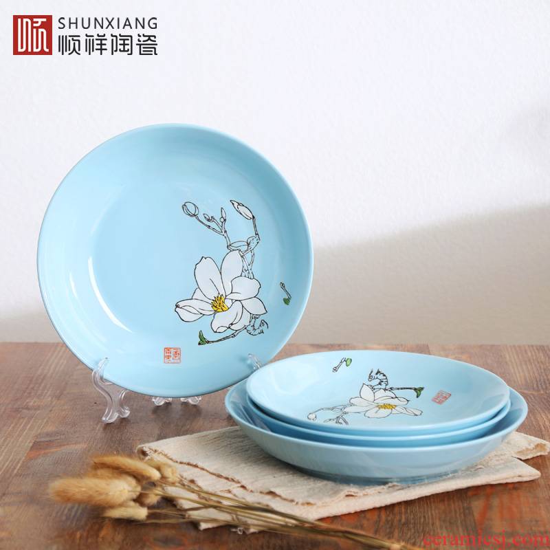 A flower and one world shun auspicious ceramic plate suit creative household tableware FanPan microwave fish soup plate plate plate plate