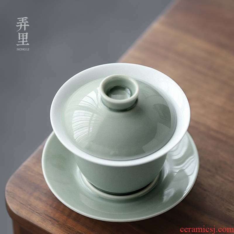 Lane in | d grey Japanese tureen kung fu tea set three bowl is only a single ceramic cups, small white hands pot