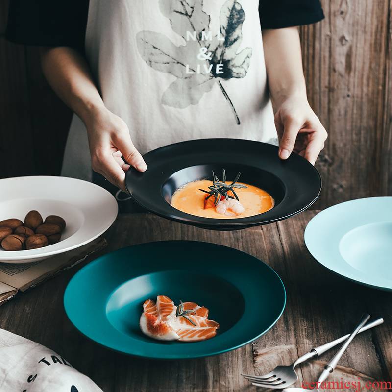 Ceramic LIDS, Nordic eat beefsteak pasta dish deep dish household food dish network HongCan plate of straw plate