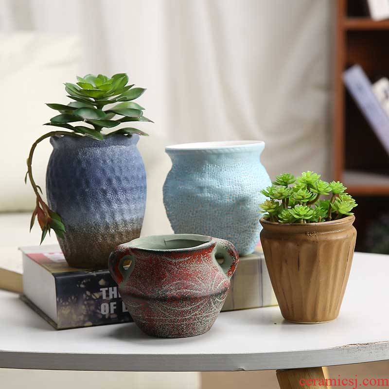 Fleshy flowerpot ceramic package mail special offer a clearance coarse pottery breathable large Fleshy green plant contracted retro biscuit firing coarse pottery
