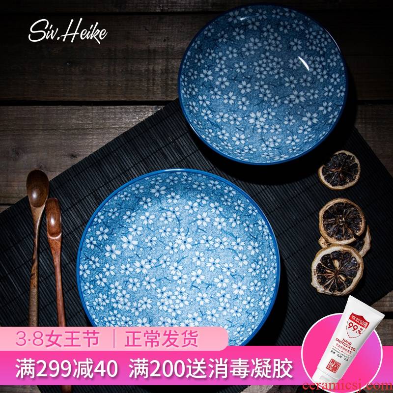 Japanese cherry blossom put and creative household ceramics tableware food dish soup plate deep dish steak western food dish plate
