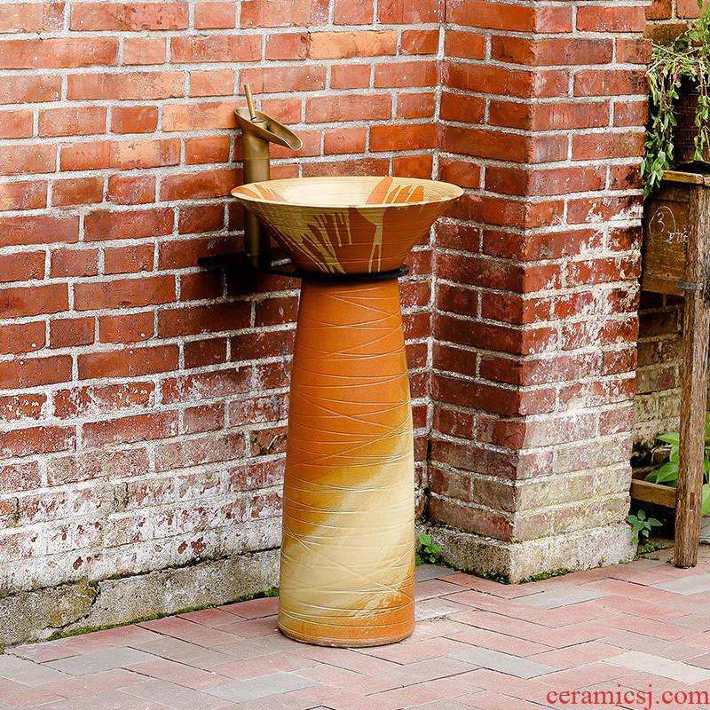 Vertical column basin ceramic column type lavatory courtyard simple is suing floor industry integrated sink basin on the wind