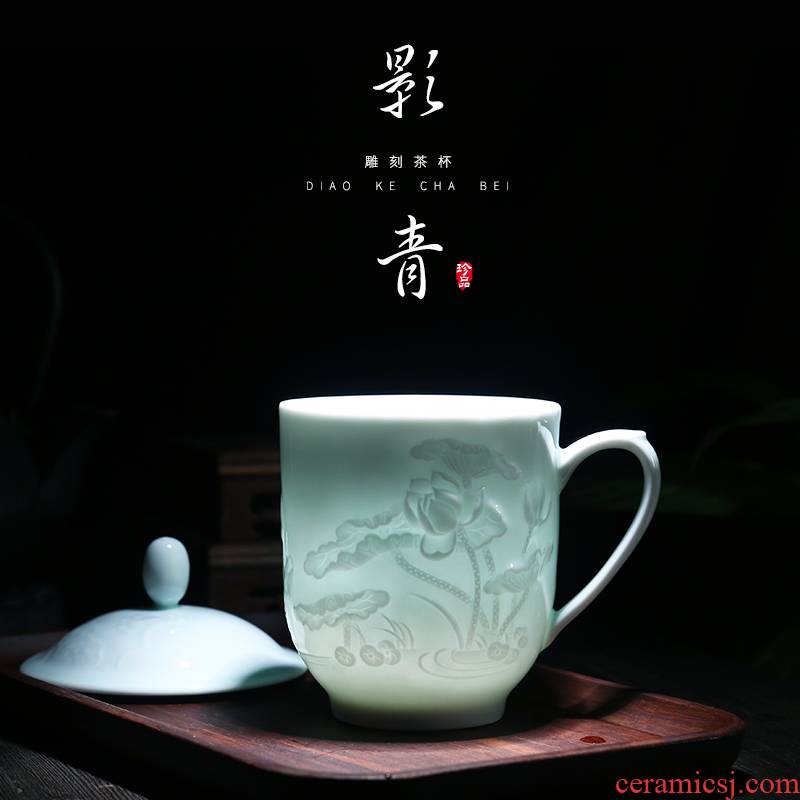 Shadow blue its jingdezhen ceramic cups checking porcelain teacup office tea cups with cover glass