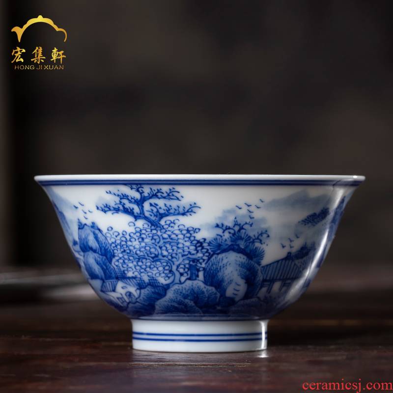 Hand - made single CPU individual cup of blue and white landscape perfectly playable cup master cup cup archaize of jingdezhen ceramic cups by Hand