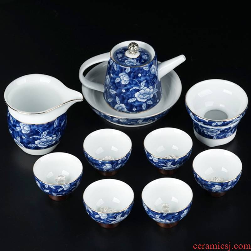 Checking out silver kung fu tea set of blue and white porcelain ceramic Japanese household contracted tea teapot teacup gift box