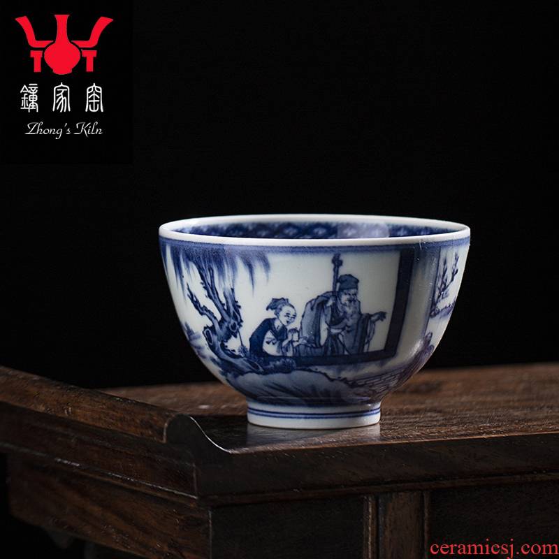 Clock home up jingdezhen blue and white master cup manual hand - made maintain cup of 24 filial piety lie carp to send ice o elders