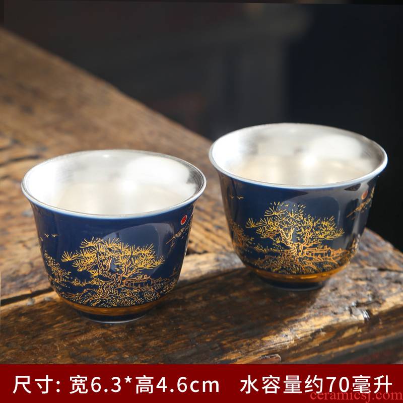 Ji Ji blue cup blue glaze see colour master cup kung fu tea set small single cup tea cup ceramics single koubei