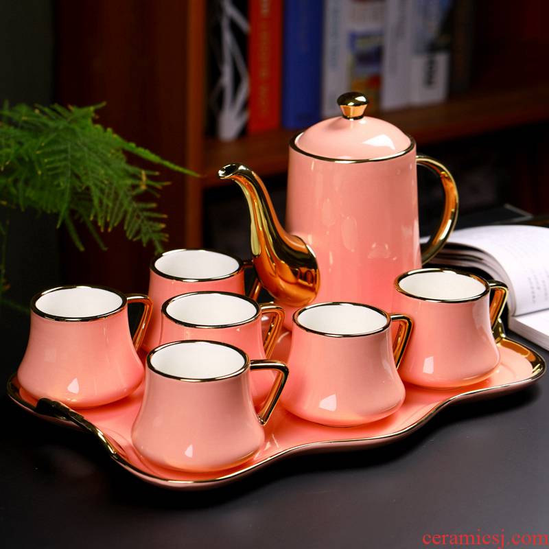 North European ceramic afternoon tea teapot teacup household contracted sitting room suit with tray with cold cold water kettle