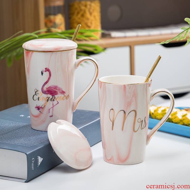 Marble ceramic mugs ins pink girl heart cup northern picking cups of coffee cup with a spoon