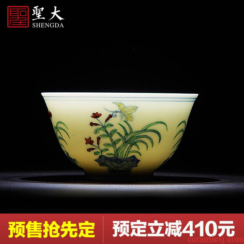 Holy big ceramic antique doucai bucket color flowers, butterfly tattoo cup kung fu tea cups all hand of jingdezhen tea service