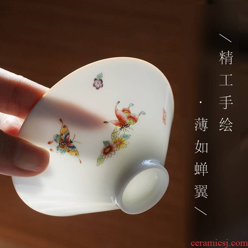 Hat to a cup of pure manual thin foetus kung fu tea powder enamel hand - made sweet white glazed sample tea cup of jingdezhen tea service