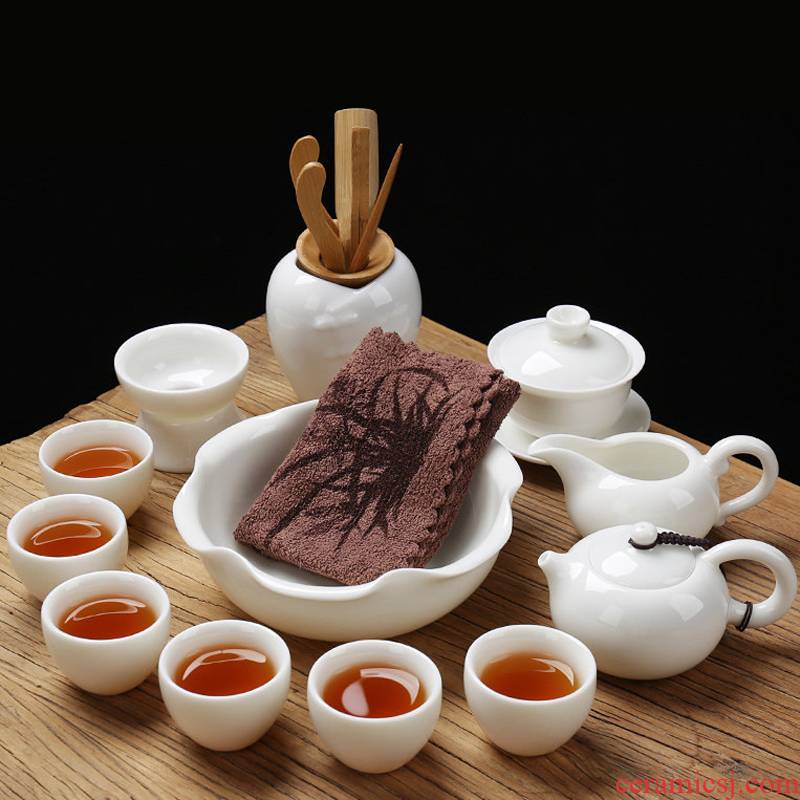 True sheng jade suet white porcelain tea set the whole household contracted Chinese teapot GaiWanCha cup