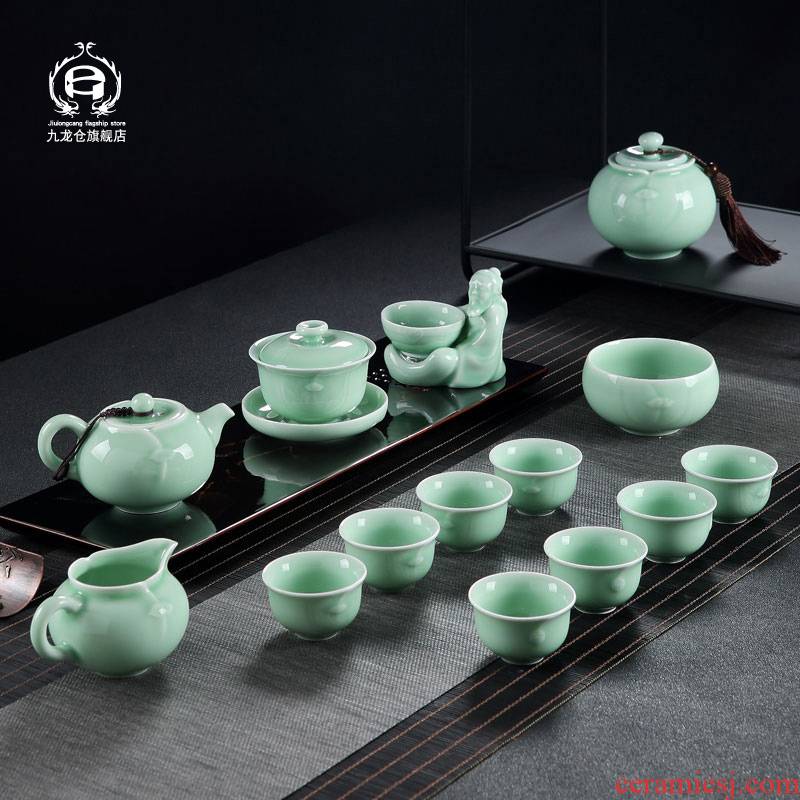 DH jingdezhen ceramic kung fu tea set home sitting room celadon I and contracted teapot tea cups