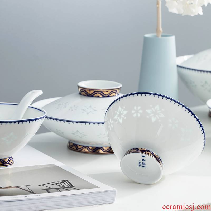 BaiLingLong jingdezhen porcelain and jade ware with cover plates and the head of household of Chinese style tableware suit brimming with happiness