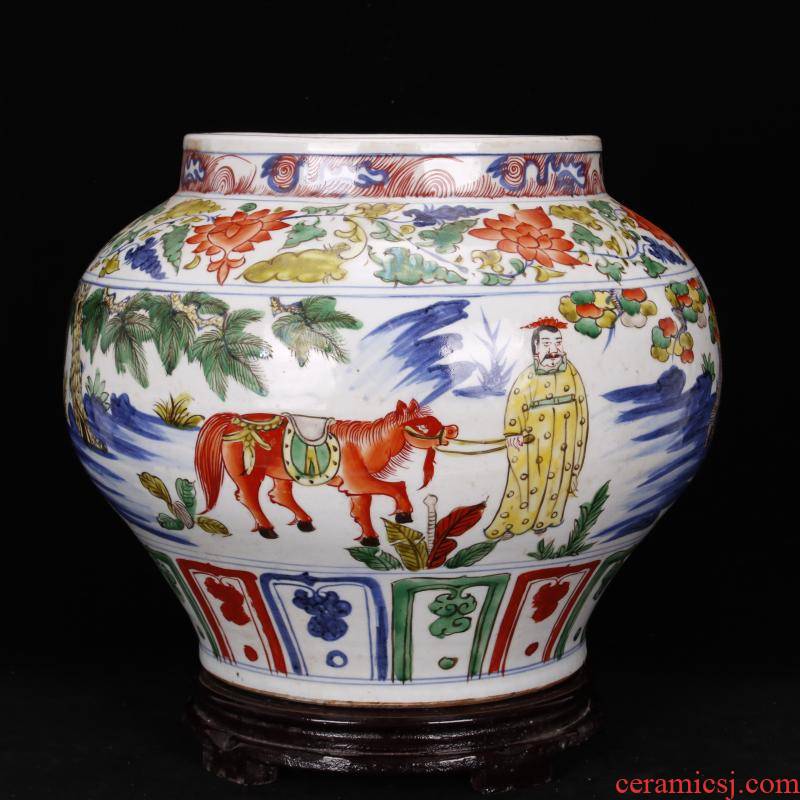 Jingdezhen antique reproduction antique pure checking bucket color colorful up after yuan dynasty han xin big jar of old goods furnishing articles