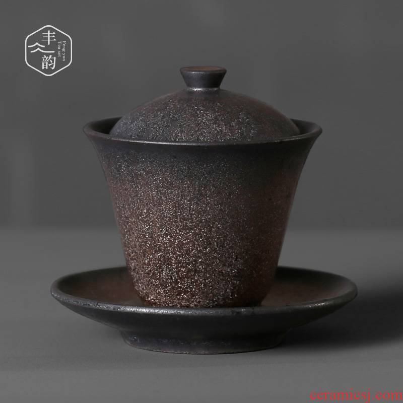 Coarse pottery restoring ancient ways only three tureen gold cup single Japanese ceramic tea set kung fu large pu - erh tea tea bowl